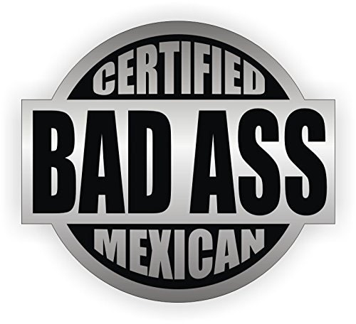 Certifed Badass Mexican V2 (6Pack) 2" round Silver/Black Full Color Printed Vinyl Decal Hard Hat Helmet Window Sticker