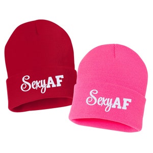 Sexy AF Embroidered Cuffed Beanie Hat, Embroidered Gift, Winter Hat Unisex, Cuffed Beanie, Gift, Beanie