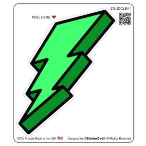 3-d-CARTOON LIGHTNING BOLT V1 - Farbe-Grün/Größe: 4"- volle Farbe gedruckt Vinyl Aufkleber harten Hut Helm Fensteraufkleber
