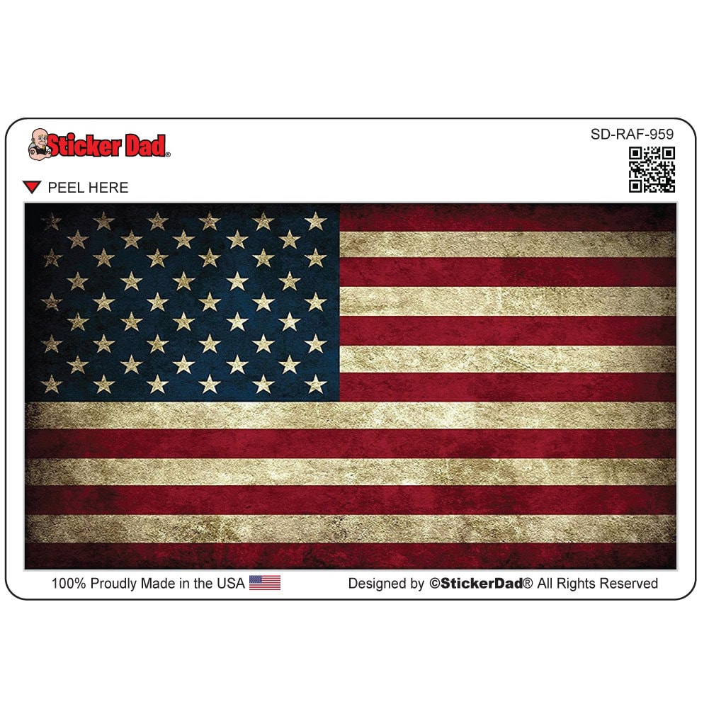 RUSTIC AMERICAN FLAG 959  (2-Pack, Size: 7") Full Color Printed Vinyl Decal Hard Hat Helmet Window Sticker