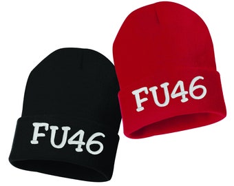 FU46 Embroidered Cuffed Beanie Hat, Embroidered Gift, Winter Hat Unisex, Cuffed Beanie, Gift, Beanie