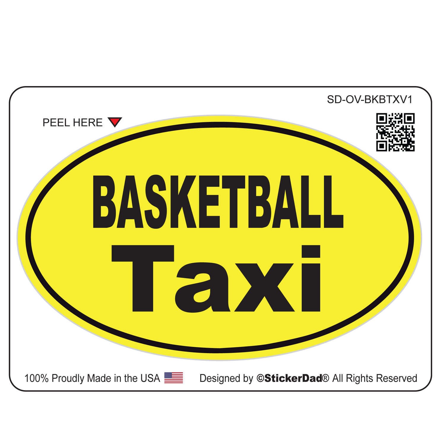 BASKETBALL TAXI Oval - size: 4" - Full Color Printed Vinyl Decal Hard Hat Helmet Window Sticker