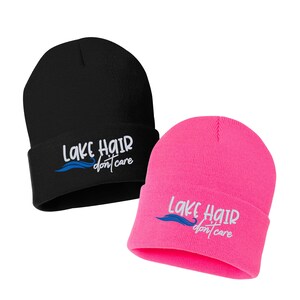 LAKE HAIR Don&#39;t Care - Embroidered Cuffed Beanie Hat, Embroidered Gift, Winter Hat Unisex, Cuffed Beanie, Gift, Beanie