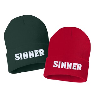 SINNER Embroidered Cuffed Beanie Hat, Embroidered Gift, Winter Hat Unisex, Cuffed Beanie, Gift, Beanie