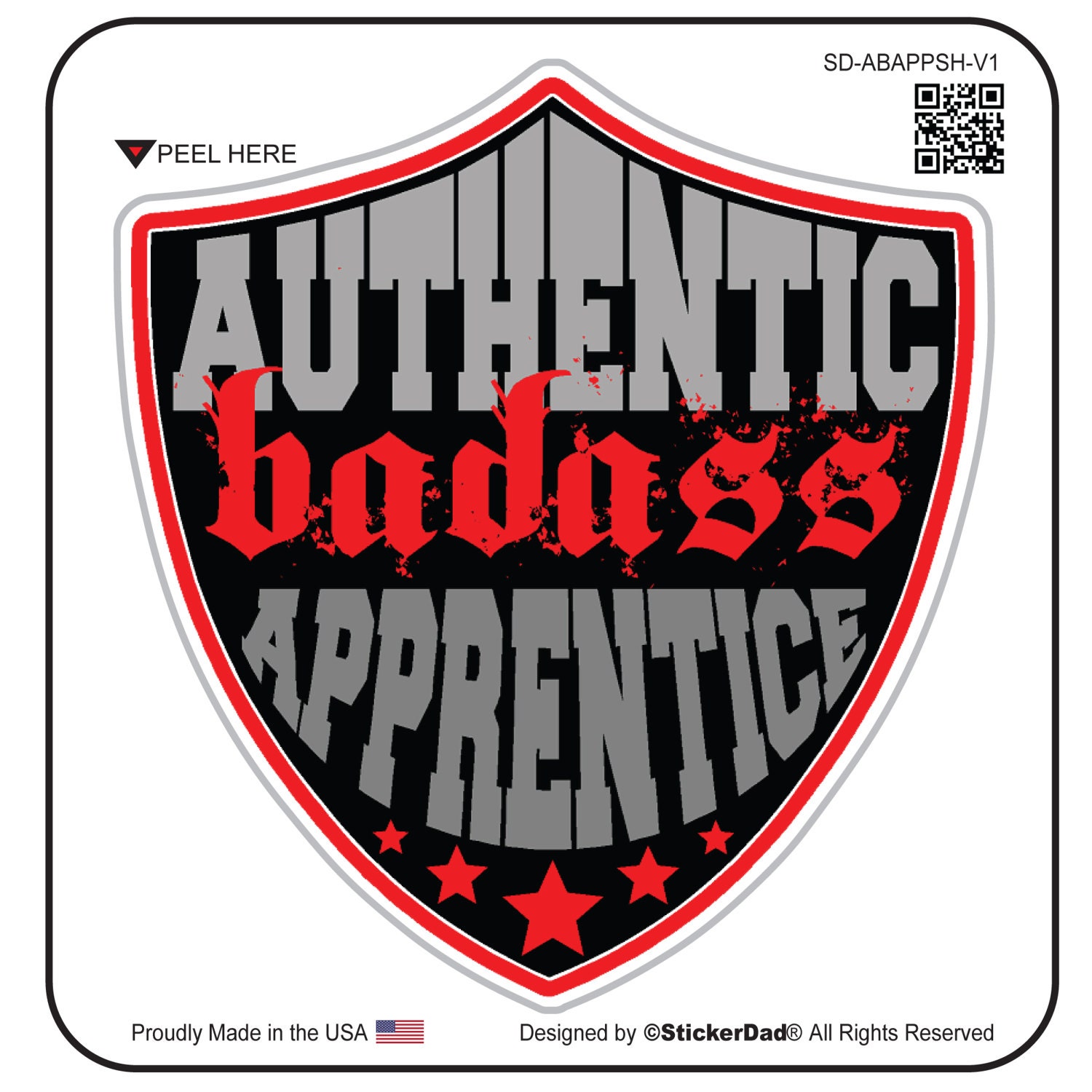 Authentic BA APPRENTICE Shield V1 (3 Pack) size: 2"  Red/Black/Gray Full Color Printed Vinyl Decal Hard Hat Helmet Window Sticker