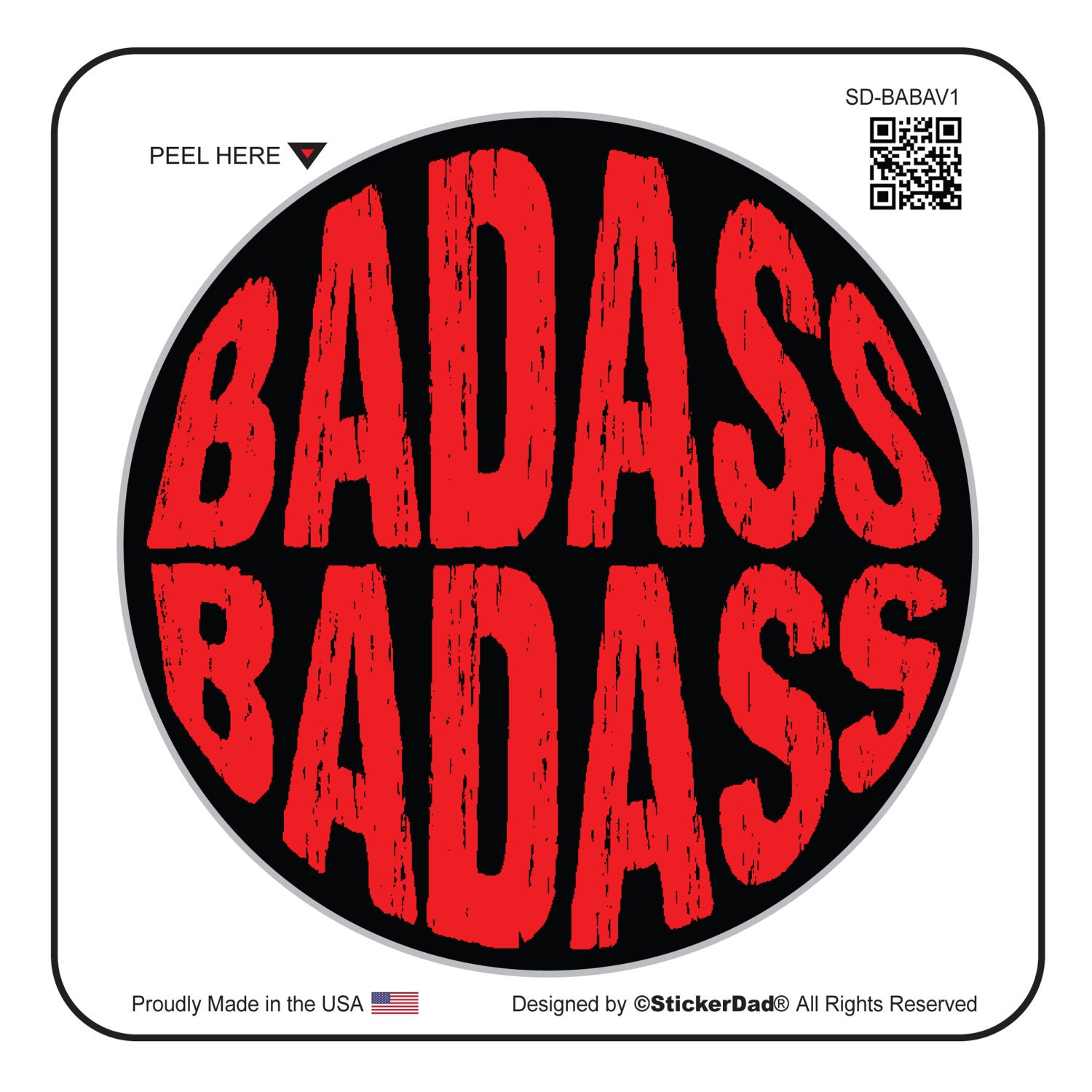BADASS Badass V1 (3 Pack) size: 2"  Black/Red Full Color Printed Vinyl Decal Hard Hat Helmet Window Sticker