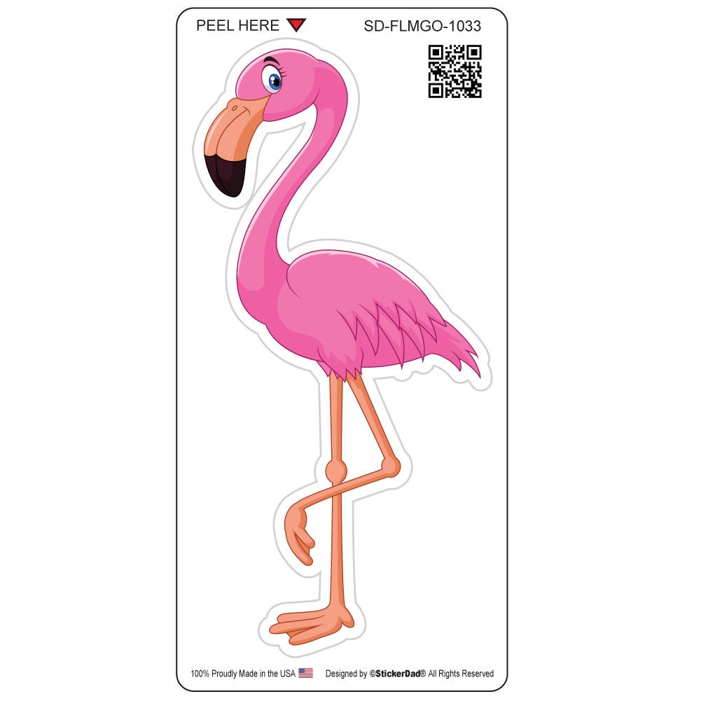 FLAMINGO 1033 - size: 5" - Full Color Printed Vinyl Decal Hard Hat Helmet Window Sticker