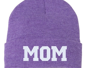 MOM Embroidered Cuffed Beanie Hat, Embroidered Gift, Winter Hat Unisex, Cuffed Beanie, Gift, Beanie
