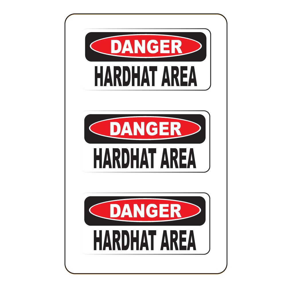 Danger Hardhat Area (3Pack) 2" x 1" White/Black/Red Full Color Printed Vinyl Decal Hard Hat Helmet Window Sticker
