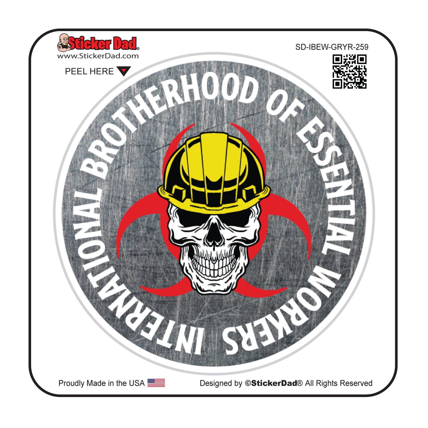 IBEW GRYR-259 - single 5" Round Gray/Red/Yellow Full Color Printed Vinyl Decal Hard Hat Helmet Window Sticker