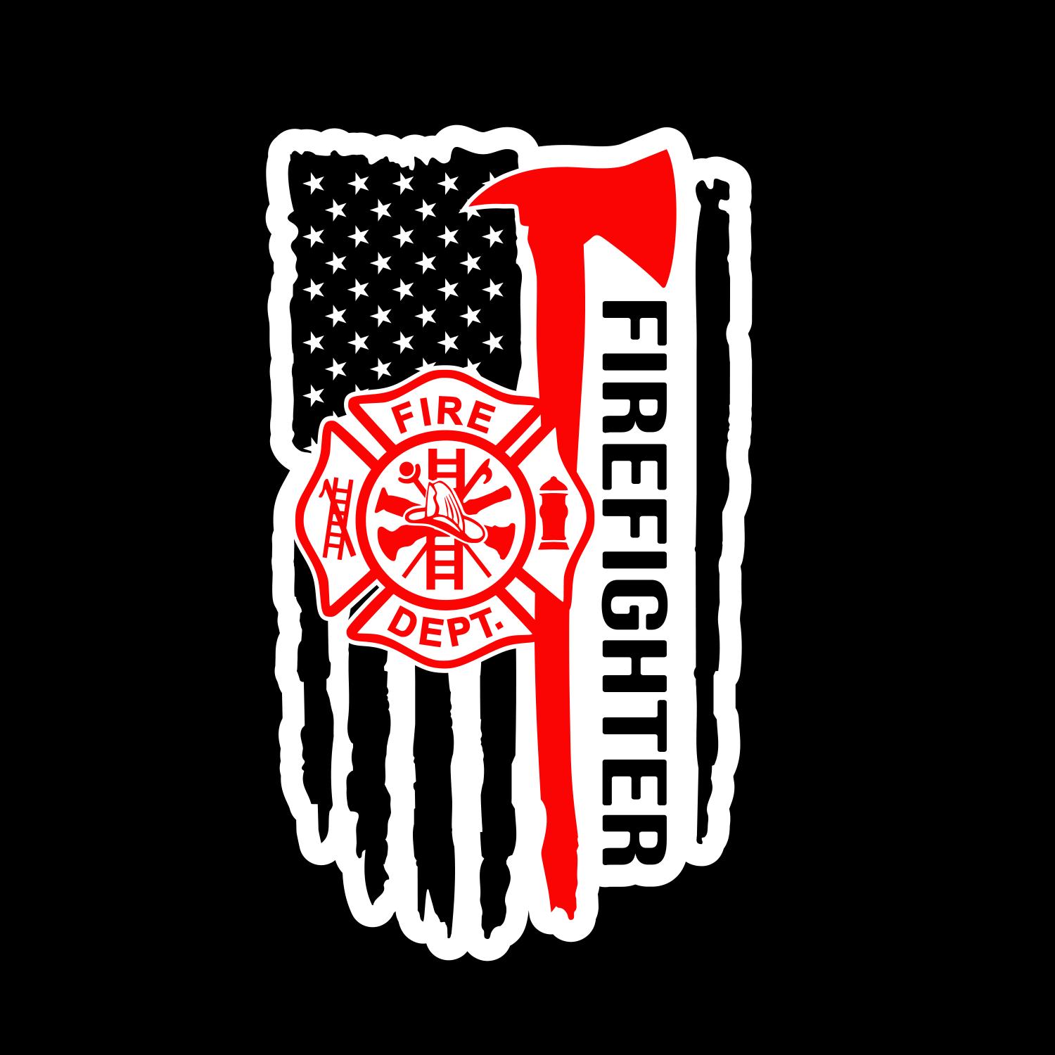 American Distressed Flag  Firefirefighter Axe Emblem 1101 - size: 5" - Full Color Printed Vinyl Decal Window Sticker