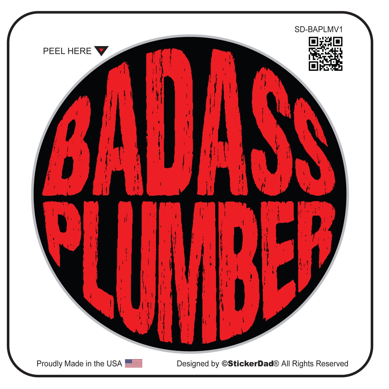 BADASS Plumber V1 (3 Pack) size: 2"  Black/Red Full Color Printed Vinyl Decal Hard Hat Helmet Window Sticker