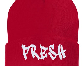 FRESH Cuffed Embroidered Beanie Hat, Embroidered Gift, Dad, Man, Winter Hat Unisex, Cuffed Beanie, Gift, Beanie