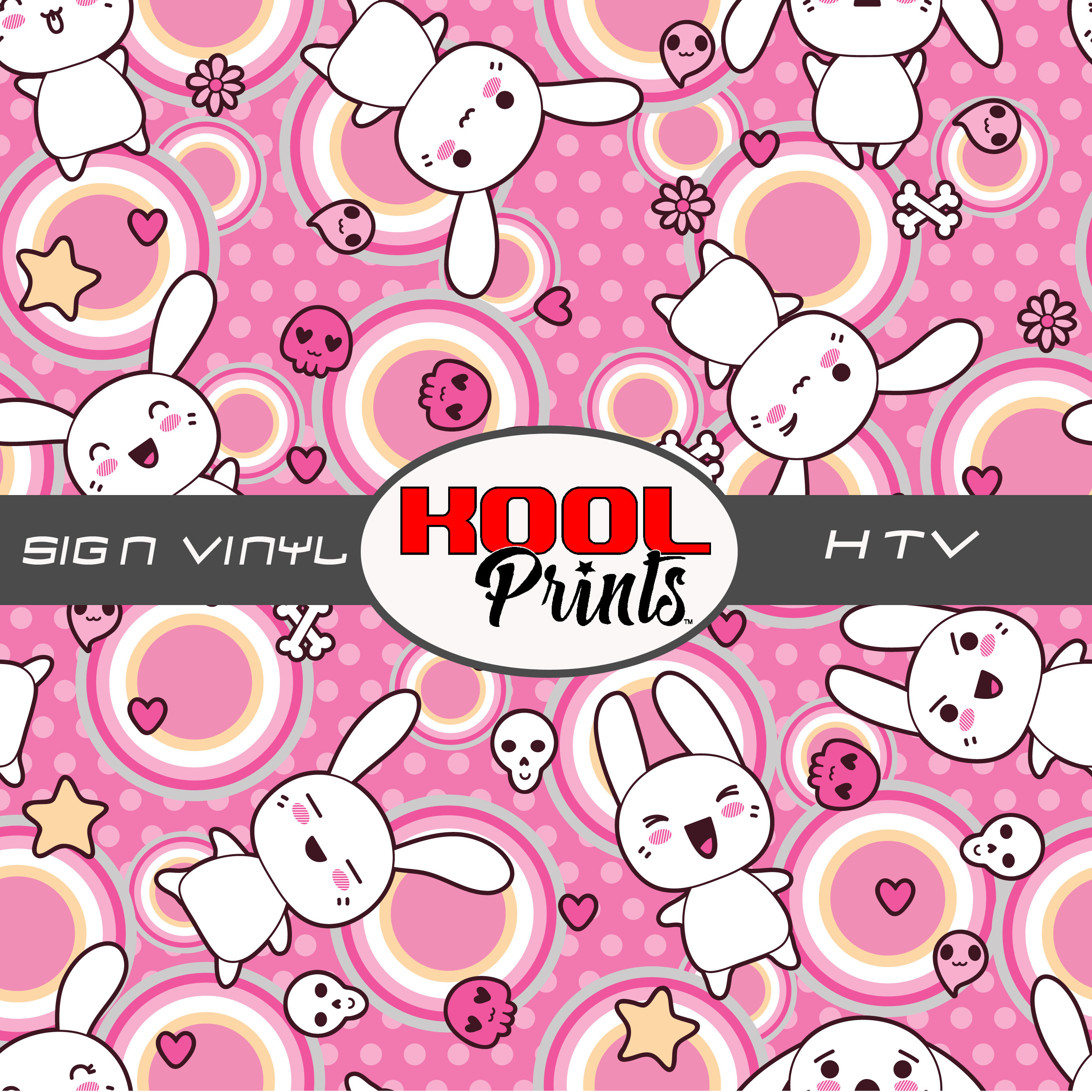 Kool Prints™ KAWAII Bunny 828 Pattern Printed Vinyl, Printed Patterned Vinyl, HTV and Outdoor Vinyl, HTV, Decal Vinyl, Monogram Vinyl