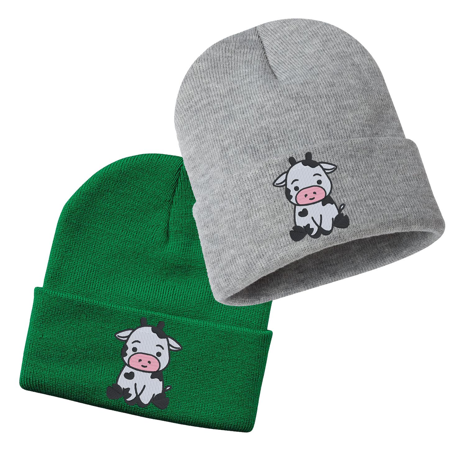 CUTE COW V1 Cuffed Beanie Embroidered Hat, Embroidered Gift, Winter Hat Unisex, Cuffed Beanie, Baby Cow, Gift, Beanie
