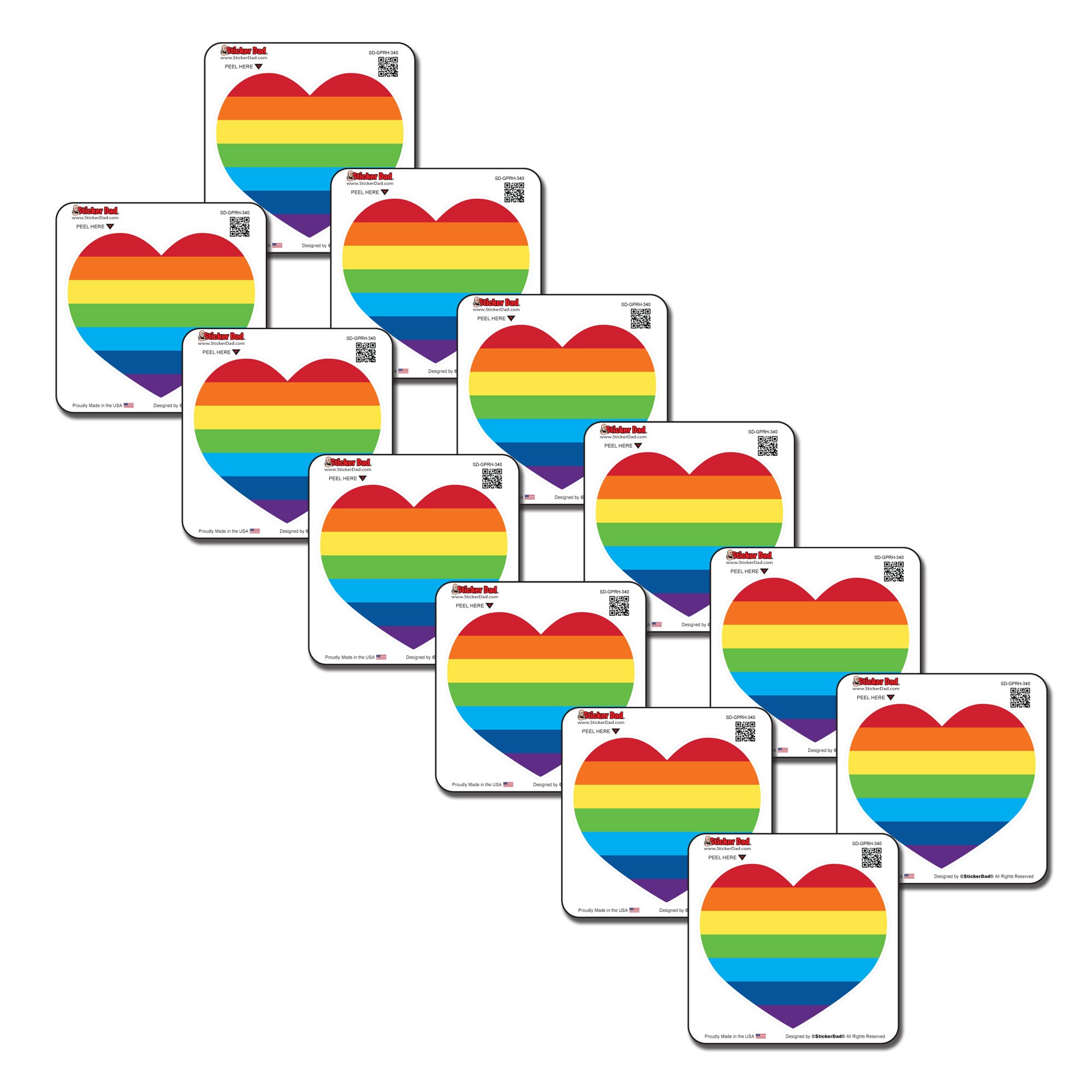 Gay Pride Rainbow Heart GPRH-340 - (12 Pack) Size: 2" - Full Color Printed Vinyl Decal Hard Hat Helmet Window Sticker