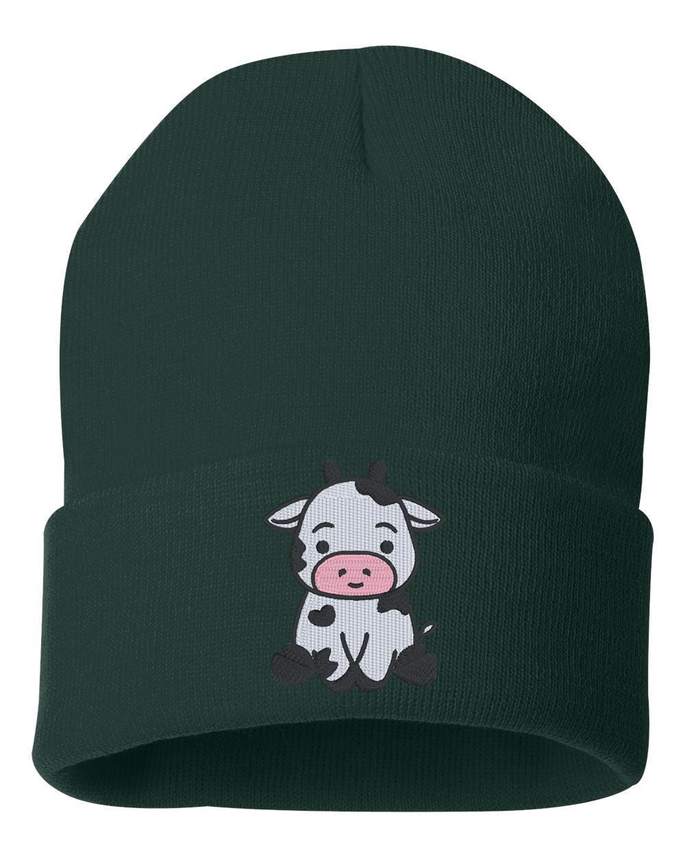 CUTE COW V1 Cuffed Beanie Embroidered Hat, Embroidered Gift, Winter Hat Unisex, Cuffed Beanie, Baby Cow, Gift, Beanie - Thumbnail 6