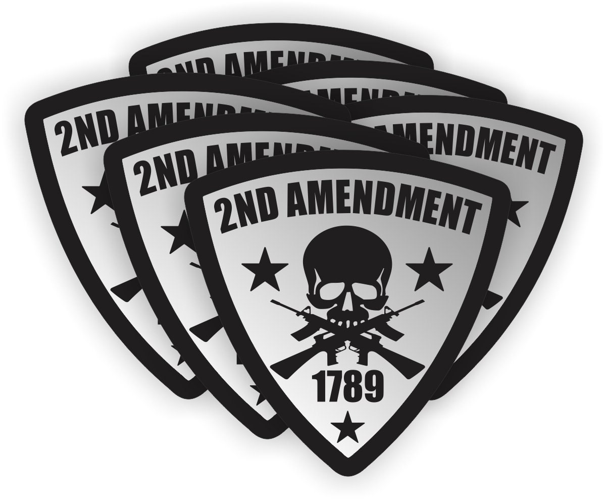 2nd Amendment V2 (6Pack) 2" round Silver/Black Full Color Printed Vinyl Decal Hard Hat Helmet Window Sticker