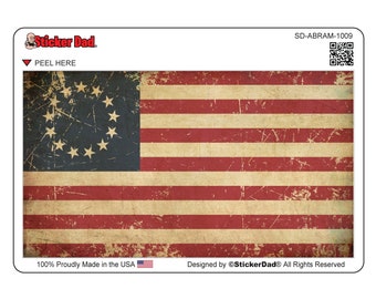 Aged Betsy Ross American Flag 1009 - size: 5" - Full Color Printed Vinyl Decal Hard Hat Helmet Window Sticker