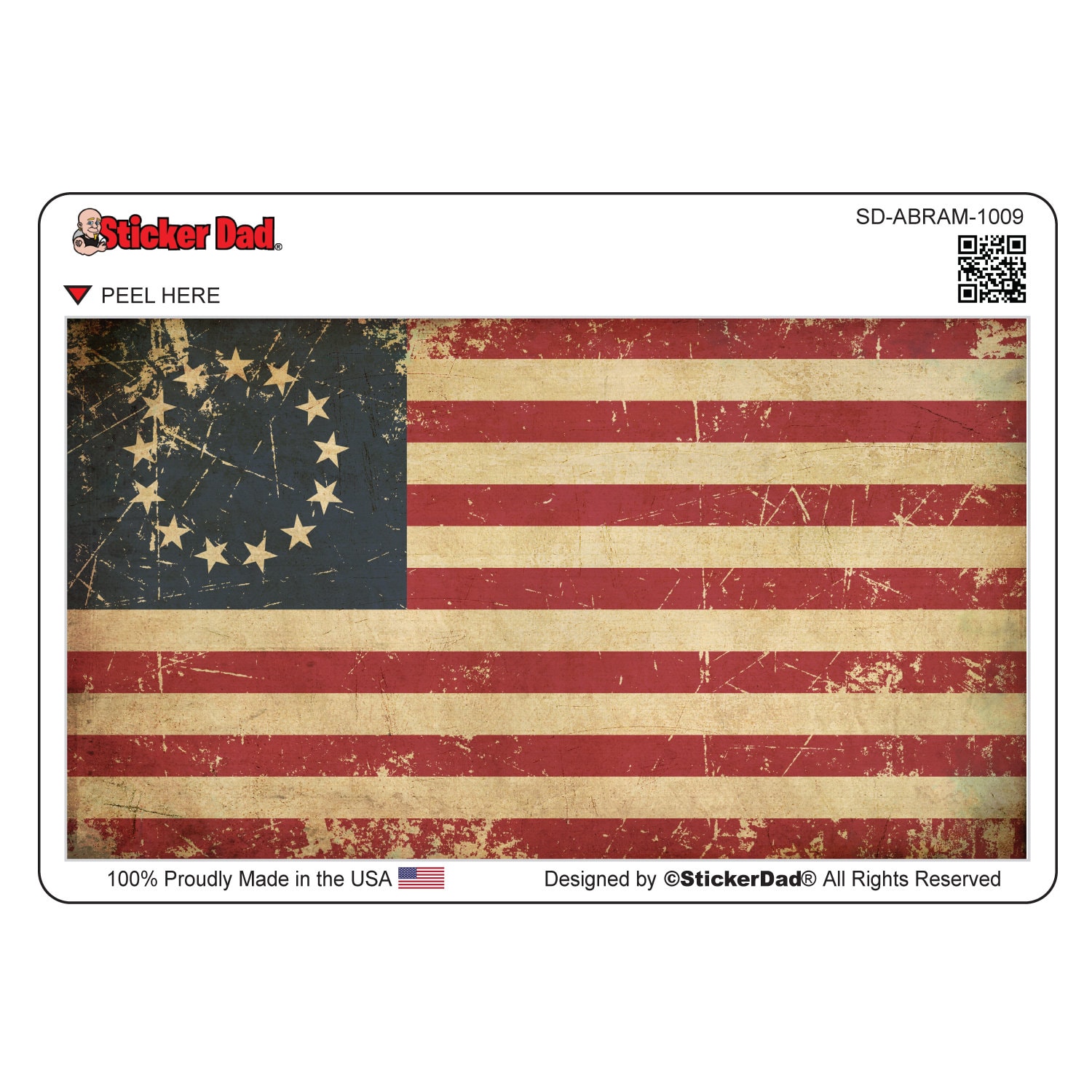 Aged Betsy Ross American Flag 1009 - size: 5" - Full Color Printed Vinyl Decal Hard Hat Helmet Window Sticker