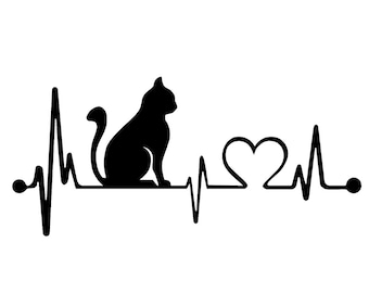 CAT kitty Feline V1 Heartbeat Lifeline (2-Pack) 8" Vinyl Decal Window Sticker