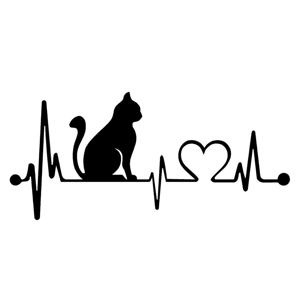 CAT kitty Feline V1 Heartbeat Lifeline (2-Pack) 8" Vinyl Decal Window Sticker