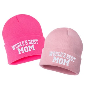 World&#39;s Best MOM Embroidered Cuffed Beanie Hat, Embroidered Gift, Winter Hat Unisex, Cuffed Beanie, Gift, Beanie