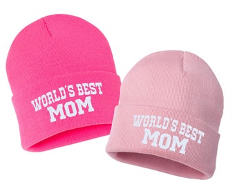 World's Best MOM Embroidered Cuffed Beanie Hat, Embroidered Gift, Winter Hat Unisex, Cuffed Beanie, Gift, Beanie