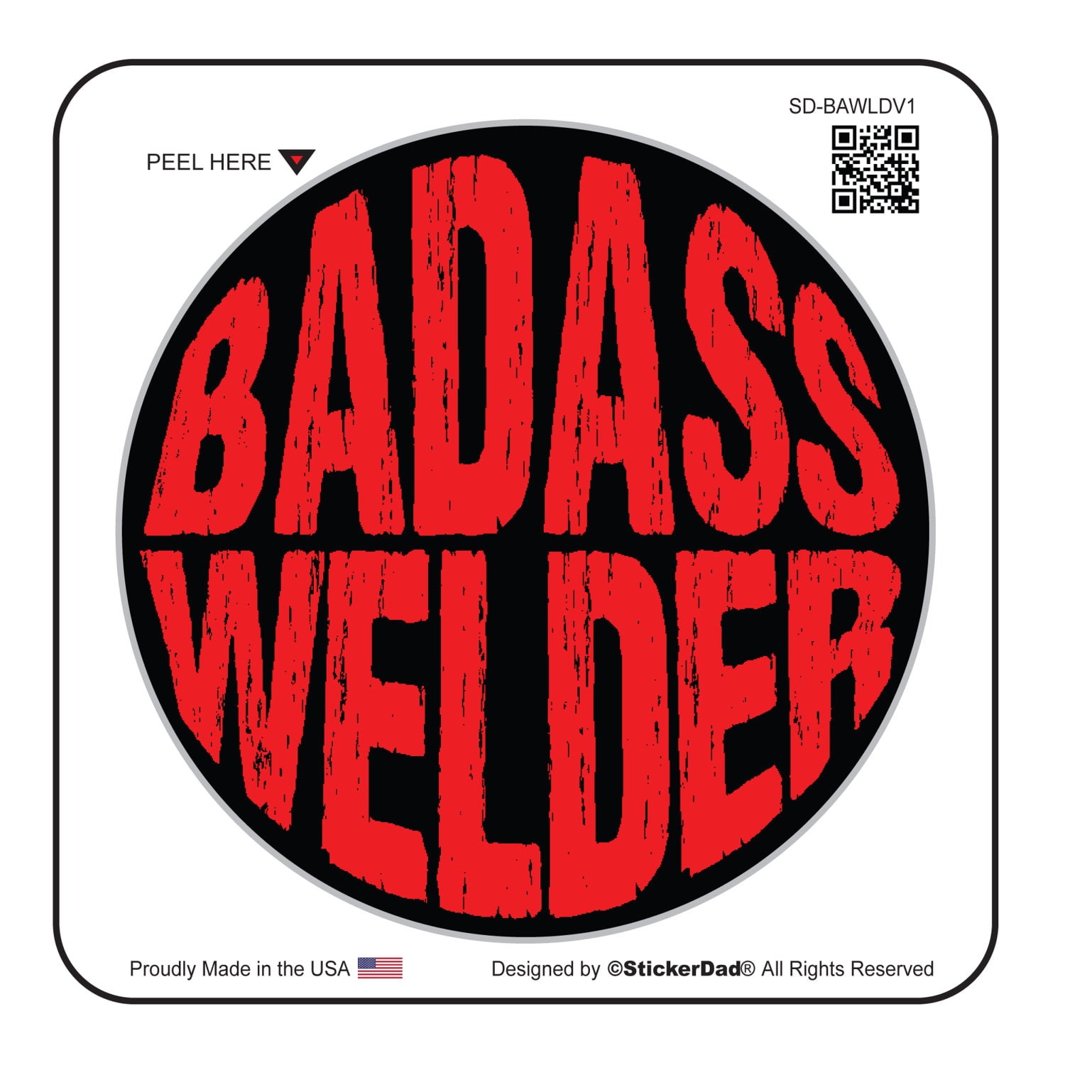 BADASS Welder V1 Size: 2"  Black/Red Full Color Printed Vinyl Decal Hard Hat Helmet Window Sticker
