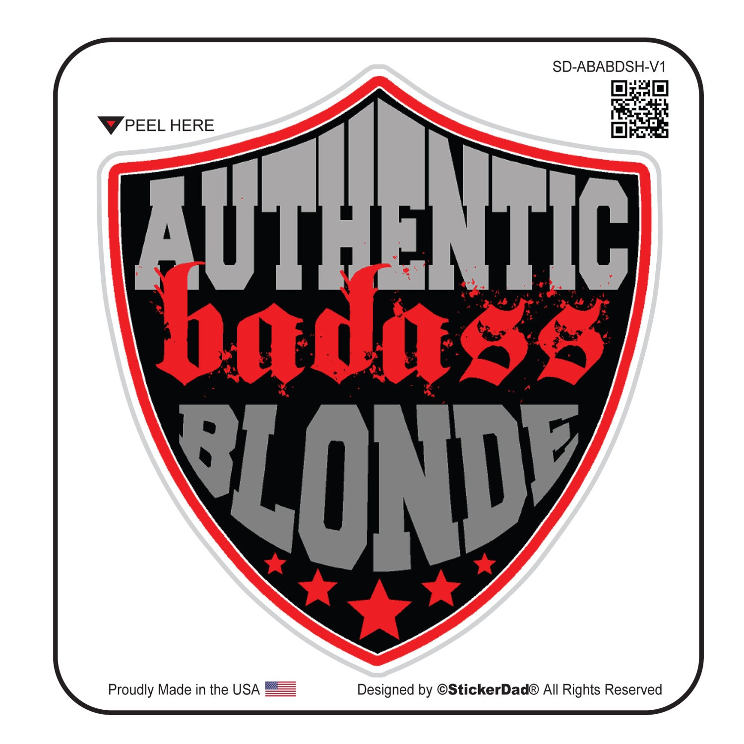 Authentic BA BLONDE Shield V1 (3 Pack) size: 2"  Red/Black/Gray Full Color Printed Vinyl Decal Hard Hat Helmet Window Sticker