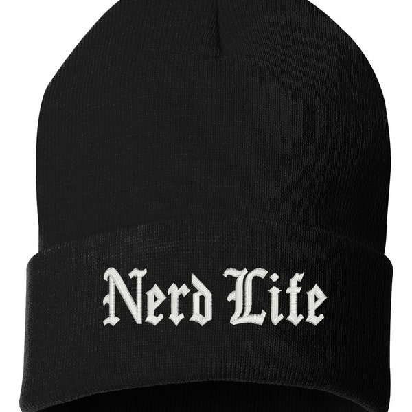 Nerd Life Cuffed Embroidered Beanie Hat, Embroidered Gift, Dad, Man, Winter Hat Unisex, Cuffed Beanie, Gift, Beanie