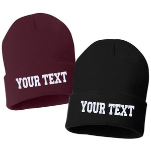 Custom Embroidered Cuffed Beanies, Embroidery Cap, Personalized Hat, Text Knit Hat, 12&quot; Beanie, Winter Hat , Hat Beanie, Cuffed Beanie