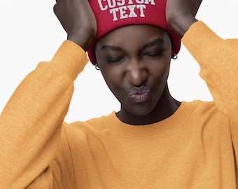 Gorros con puños bordados personalizados, gorra de bordado, sombrero personalizado, sombrero de punto de texto, gorro de 12", sombrero de invierno, gorro de sombrero, gorro con puños