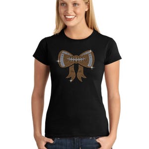 StickerDad® FOOTBALL Bow RIBBON V1 Spangle Bling T-shirt 100% Cotton Tee - High Quality - Made in the USA