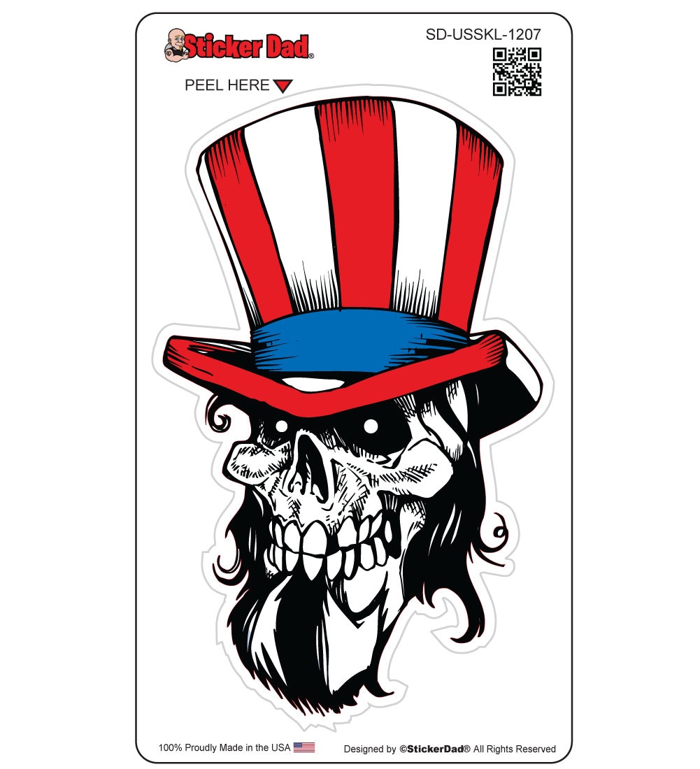 UNCLE SAM SKULL 1207 - size: 5" - Full Color Printed Vinyl Decal Hard Hat Helmet Window Sticker