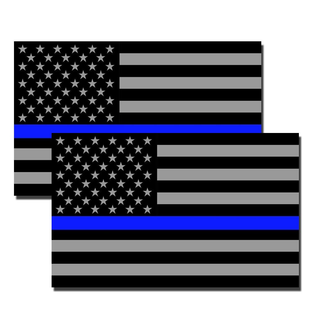 Mini Thin Blue Line Subdued (REFLECTIVE) Helmet Flag Police - size: 2.5" x 1.5" Full Color Printed Vinyl Decal Hard Hat Helmet Sticker