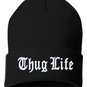 Cuffed Embroidered Beanie &quot;T-H-U-G-L-I-F-E&quot; Hat, Embroidered Gift, Winter Hat Unisex, Cuffed Beanie, Gift, Beanie