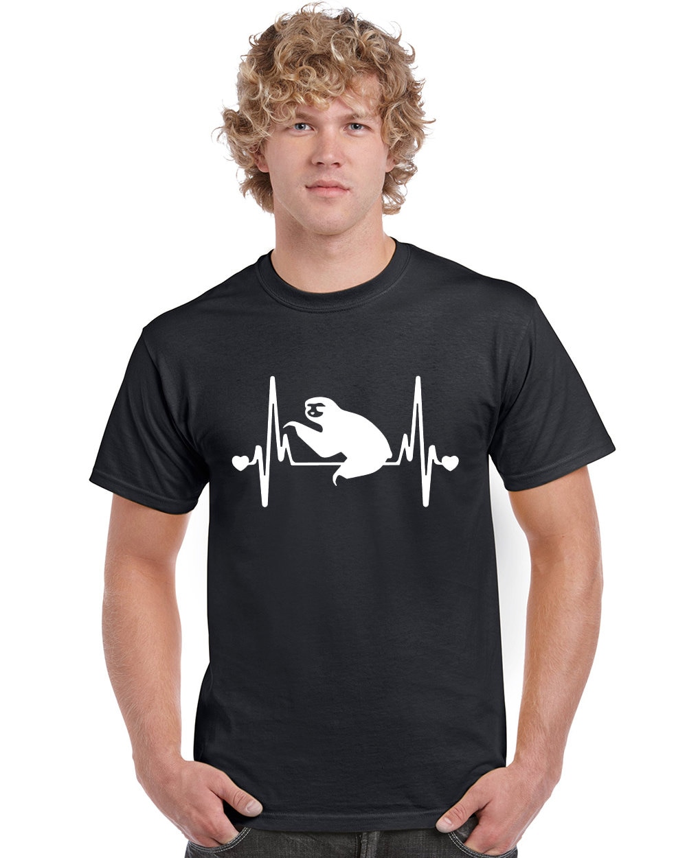 StickerDad® SLOTH Cute V2 Heartbeat Lifeline T-shirt 100% Cotton Tee - High Quality - Made in the USA