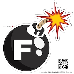 F-Bomb V3 - サイズ: 4インチ - フルカラープリントビニールデカール ハードハット ヘルメット ウィンドウステッカー