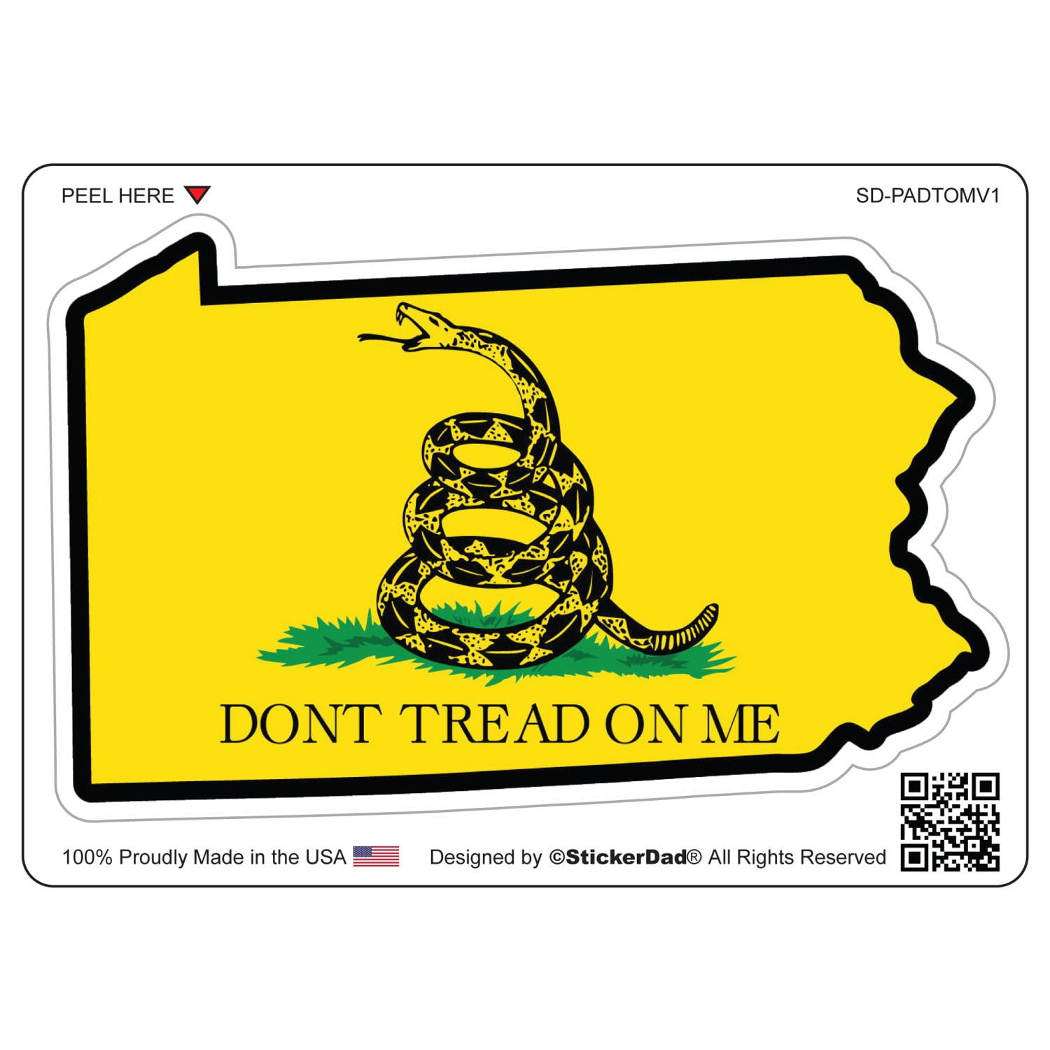 PA Don't Tread On Me V1 - Size: 4" - Full Color Printed Vinyl Decal Hard Hat Helmet Window Sticker