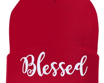 Gesegnet bestickt Skript gefesselt Mütze Hut, bestickte Geschenk, Papa, Mann, Winter Hut Unisex, gefesselt Beanie, Geschenk, Mütze
