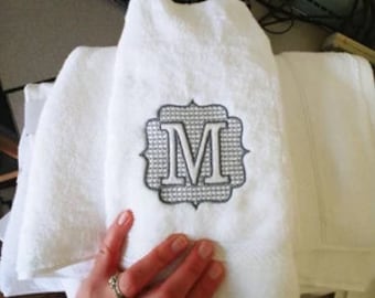Monogrammed Embossed Embroidered Deluxe Hemmed Hand Towel - Embroidered Towel - Embroidered Hand Towel