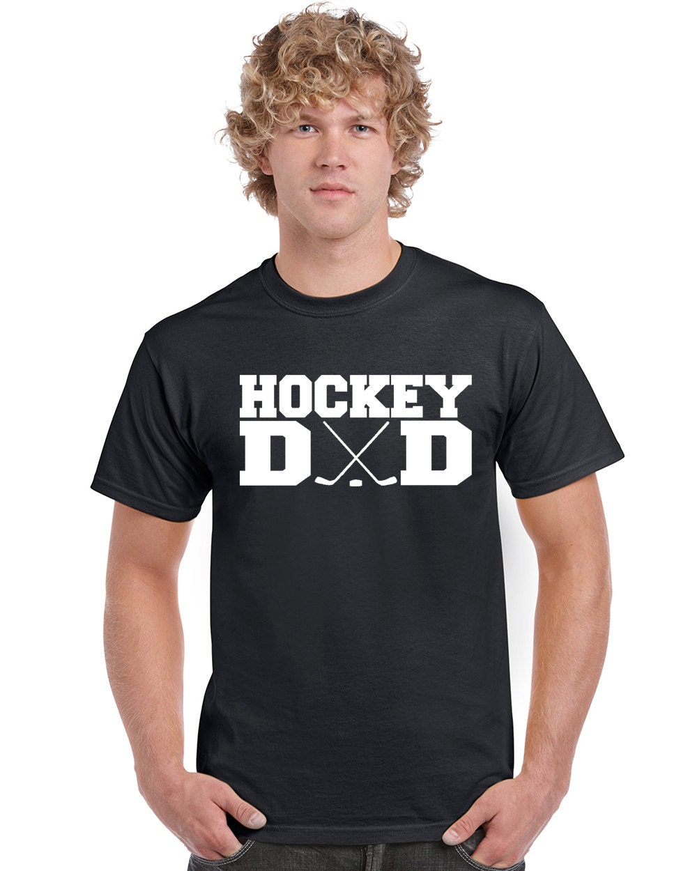 StickerDad® HOCKEY DAD With Sticks T-shirt 100% Cotton Tee - High Quality - Made in the USA
