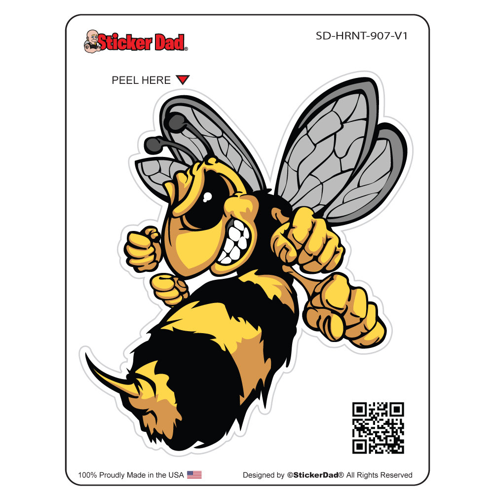 HORNET 907 V1 - size: 4" - Full Color Printed Vinyl Decal Hard Hat Helmet Window Sticker
