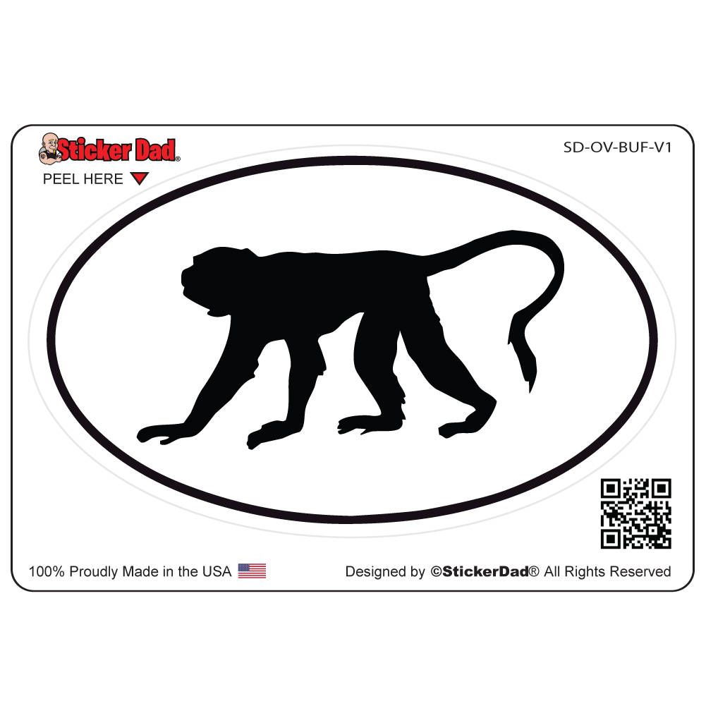 Oval Monkey V1 - size: 4" - Full Color Printed Vinyl Decal Window Sticker - Cars, Trucks, Ipad, Notbooks, Etc.