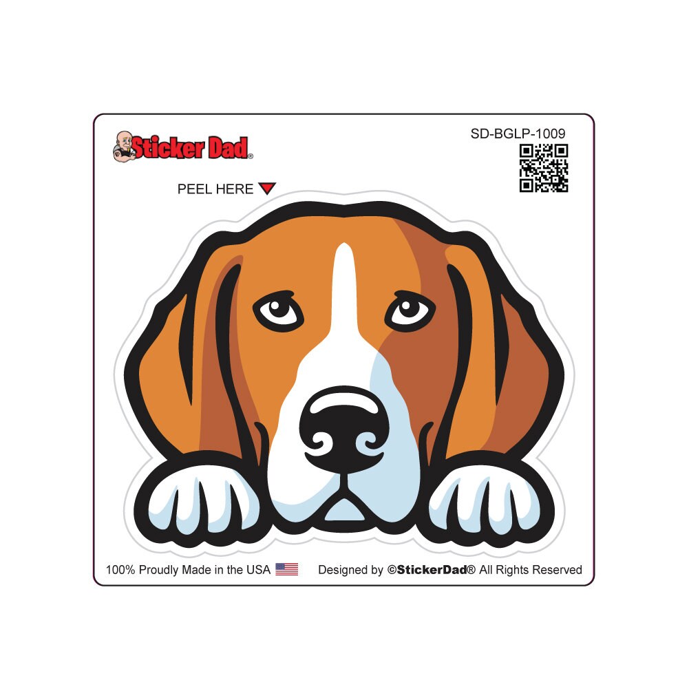 BEAGLE Dog Peeking 1009 (size: 5 inch) - Full Color Printed Vinyl Decal Hard Hat Helmet Window Sticker