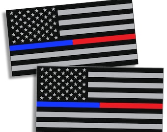 2-Pack - Police Fireman Rescue EMT USA Flag Blue Red Line - size: 4" x 3" Full Color Printed Vinyl Decal Hard Hat Helmet Window Sticker
