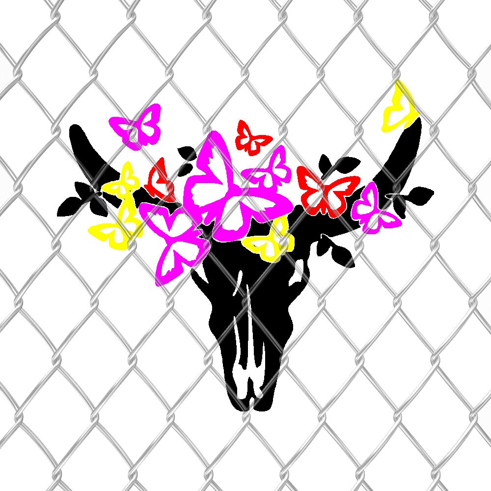 Cow Head Skull Butterflies - SVG Cut File DXF Silhouette Studio Vinyl Digital Cut Files for Cricut, Silhouette