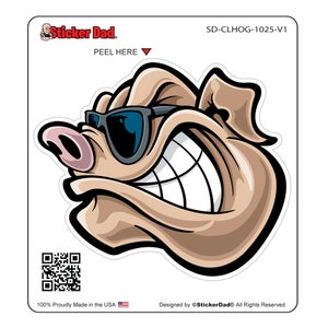 COOL HOG 1025 V1 - size: 5"" - Full Color Printed Vinyl Decal Hard Hat Helmet Window Sticker