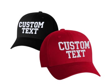 Custom Embroidered Text/Logo - 6 Panel Mid Profile Baseball Cap, Embroidery Cap, Fitted, V-Flexfit® Cotton Twill Cap - 5001